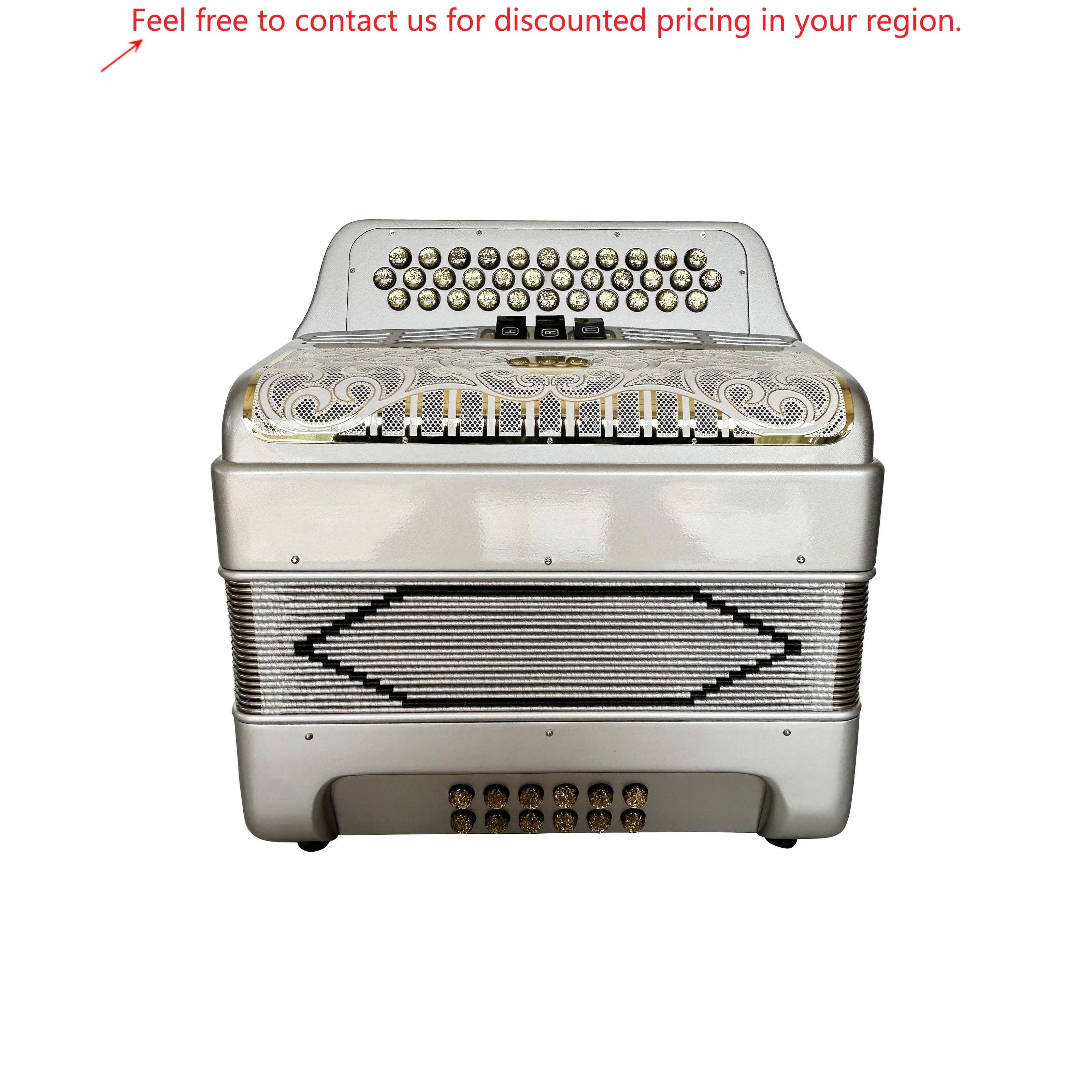 SEASOUND Professional Diatonic Accordion OEM 34-Button 12-Bass 3-Register Silver Body White Gold Grill Gold Buttons Musical