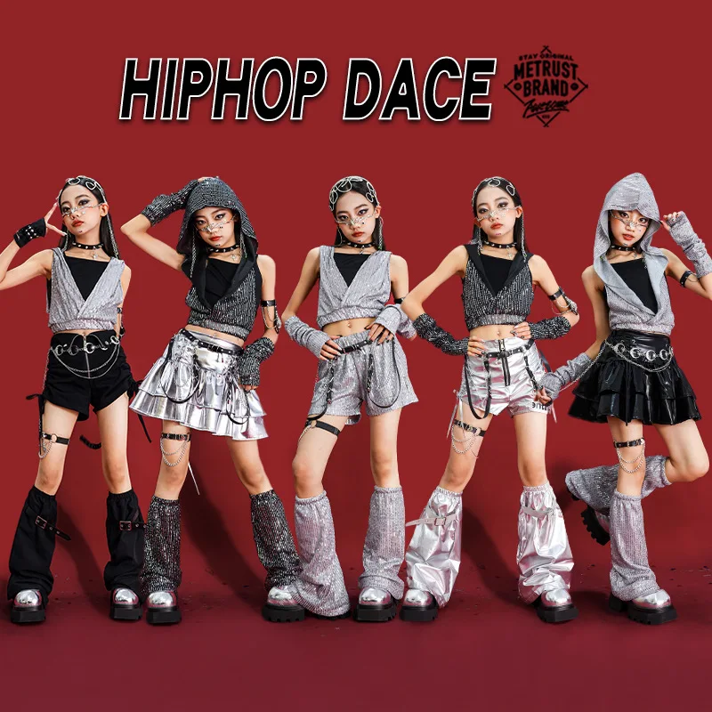

Детский костюм для джазовых танцев с пайетками, костюм для уличных танцев и хип-хопа для девочек, модный наряд для выступлений девичьих групп