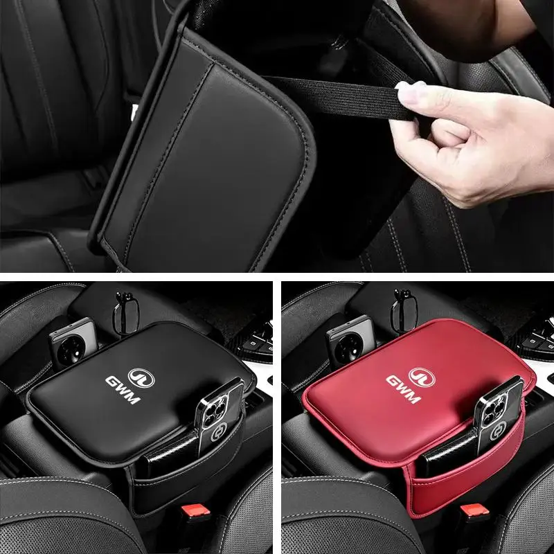 Leather Car Armrest Box Pad Cover With Storage Pocket For Haval H6 JOLION HEV H3H2 F7 GWM Tank300 Tank500 Car Interior Accessory