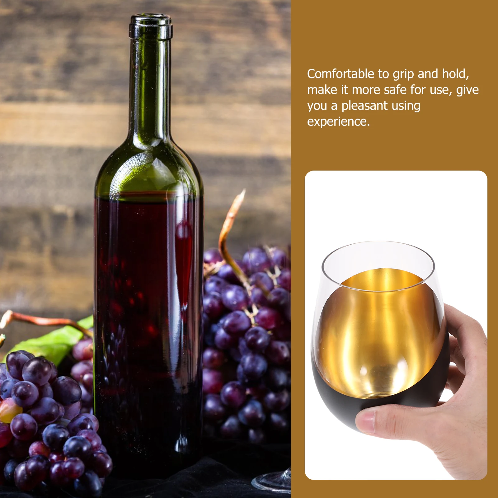 

Black Gold Egg Stemless Wine Glass Cup Perfect Capacity for Ice Coffee Red White Wine Office Home Party Drinking Glasses