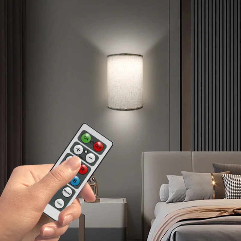 LED Fabric Bedside Wall Lamp Bedroom Charge Magnetic Suction Indoor Lighting No Wiring Retro Atmosphere Wall Lamp Remote Control