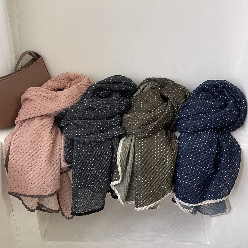 

polka dot cotton small long scarf women's spring summer travel versatile small silk scarf fashion decoration scarf shawl