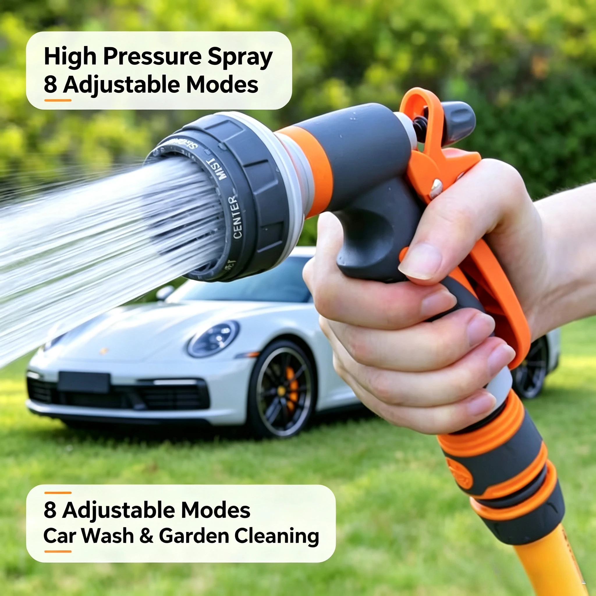 Adjustable High‑Pressure Water Spray Gun, Garden Hose Nozzle for Car Washing, Yard & Patio Outdoor Cleaning