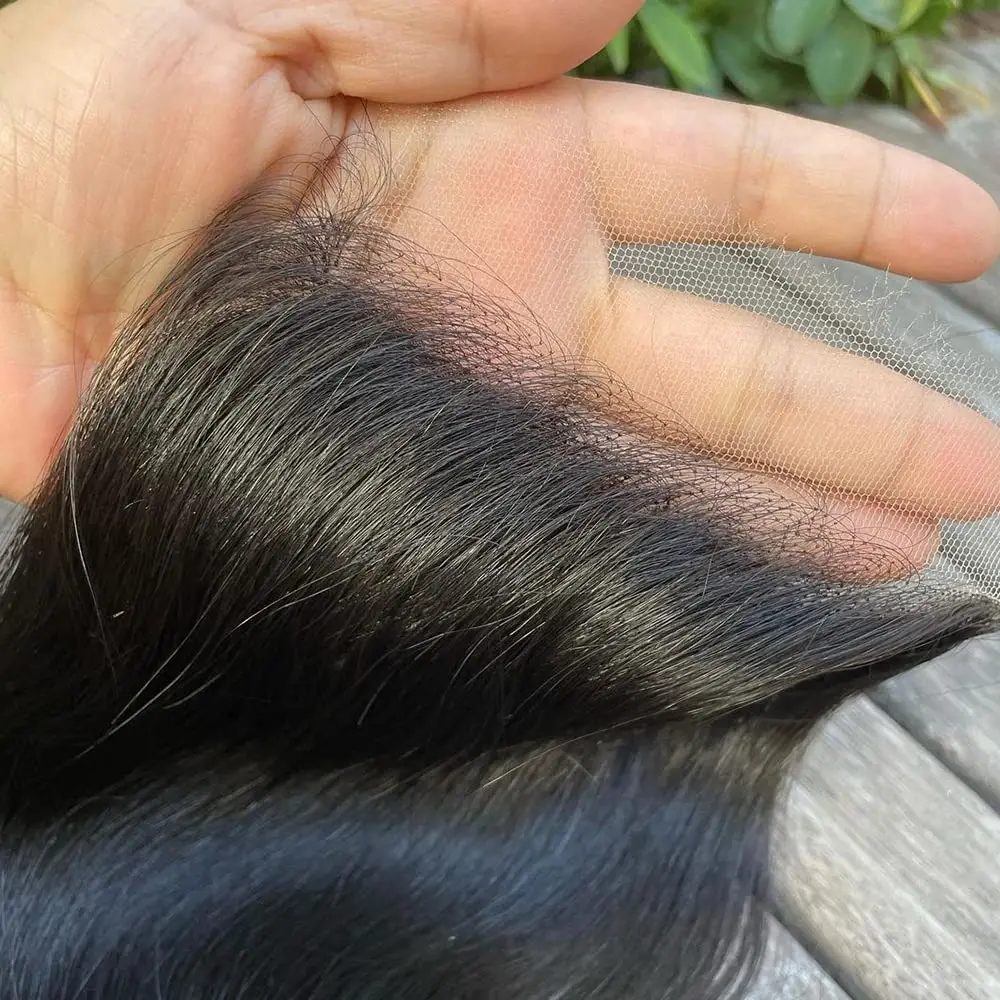 Rambut Lurus 13X4 Renda Transparan Frontal Pra Dipetik 100% Rambut Manusia Garis Rambut Alami 4X4 Penutupan Renda dengan Rambut Bayi