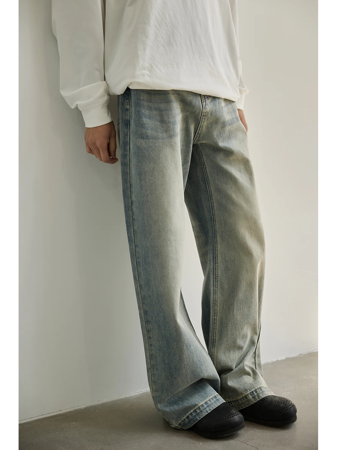 

Мужские джинсы в стиле ретро, светло-голубые, прямые, широкие, свободного кроя, американского стиля, повседневные, со средней посадкой, длинные, из хлопкового денима