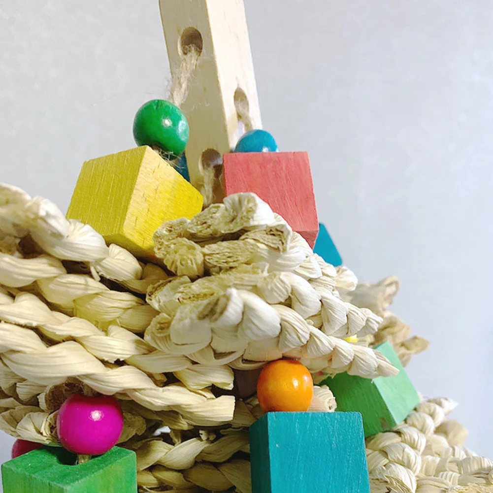 Bird Chewing Toys Natural Corn Husk Wooden Block Bird Cage Toy For Small Parrots Parakeets Conures Cockatiels Love Birds