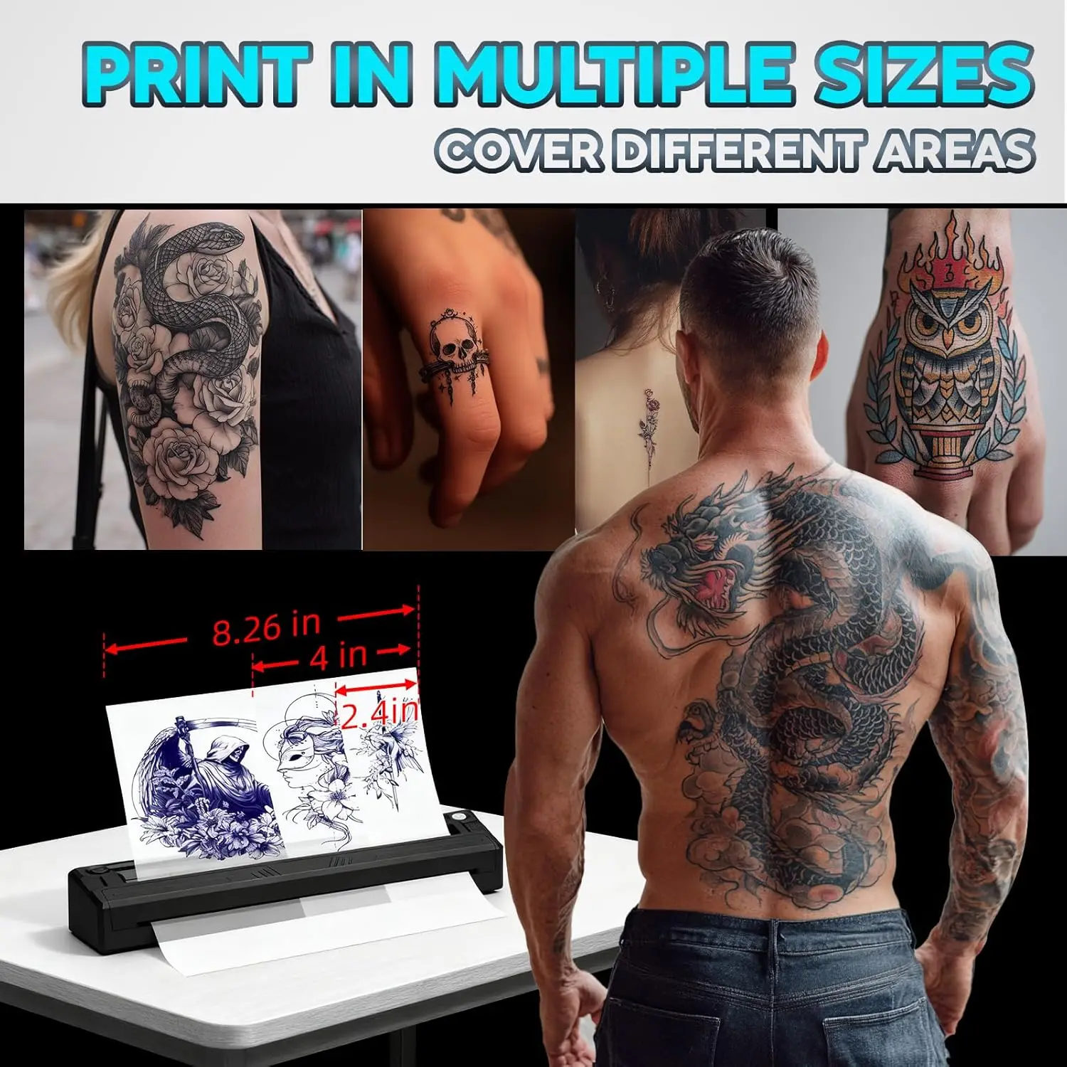 Portable Bluetooth A4 Tattoo Printer Wireless Tattoo Stencil Printer Suitable for Artists&Beginners Supports Phones/Tablets/PC