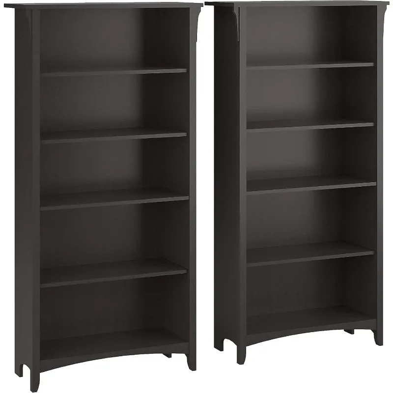 5-Shelf 63-Inch H Tall Bookcase, Vintage Black, 2/Set