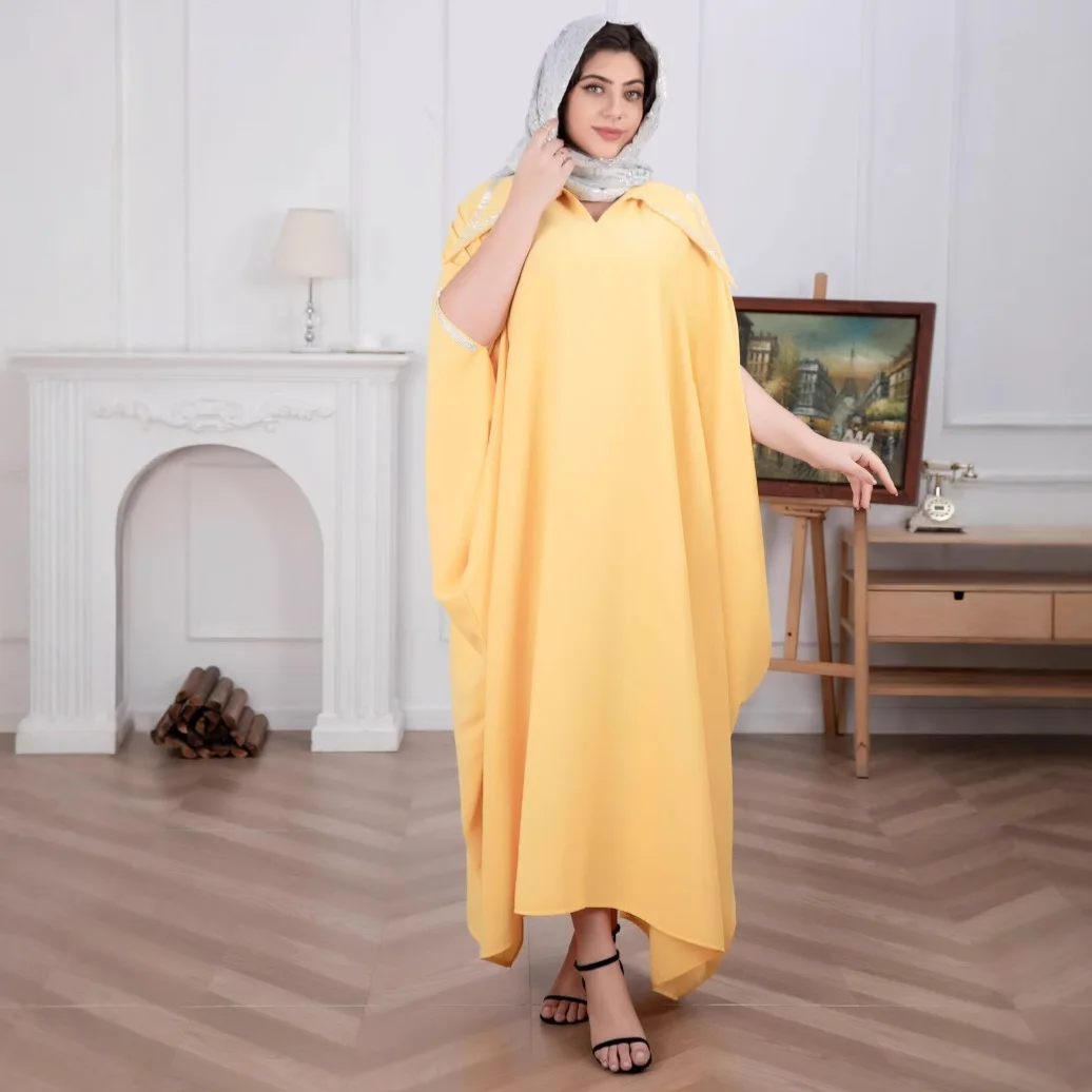 Middle East Muslim New Fashion Women's Plus Size Solid Color Casual Trendy Simple Basic Elegant Turn-down Collar Abayas Female