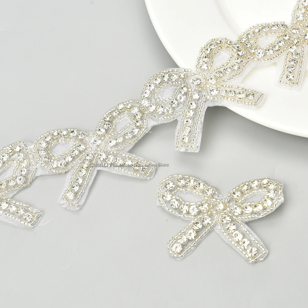 5pcs/Bags Clear Rhinestone Applique Glass Beads Bridal Patches Wedding Dress Belt Decoration Iron-On For Garment/Bags/Shoes DIY