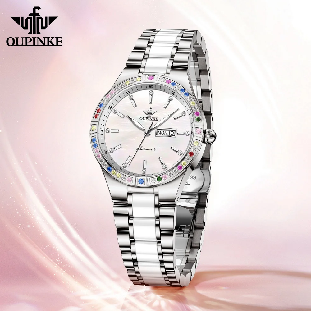 OUPINKE 3283 Automatic Woman Watch High-end Luxury Brand Original Diamond Bezel Mechanical Watch for Women Elegant Ladies Watch