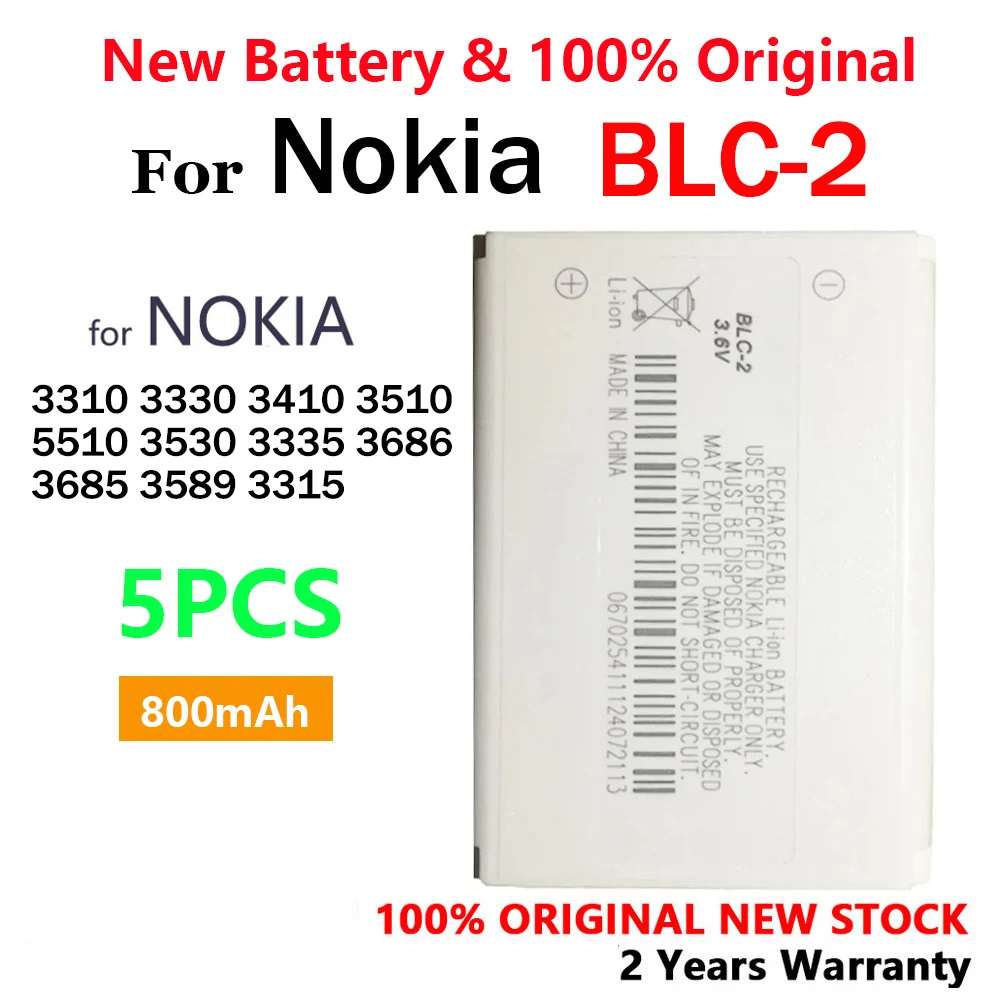 100% New Original BLC-2 BLC2 800mAh Battery For Nokia 3310 3330 3410 3315 3510 3530 3686 3685 3589 5510 Batteria