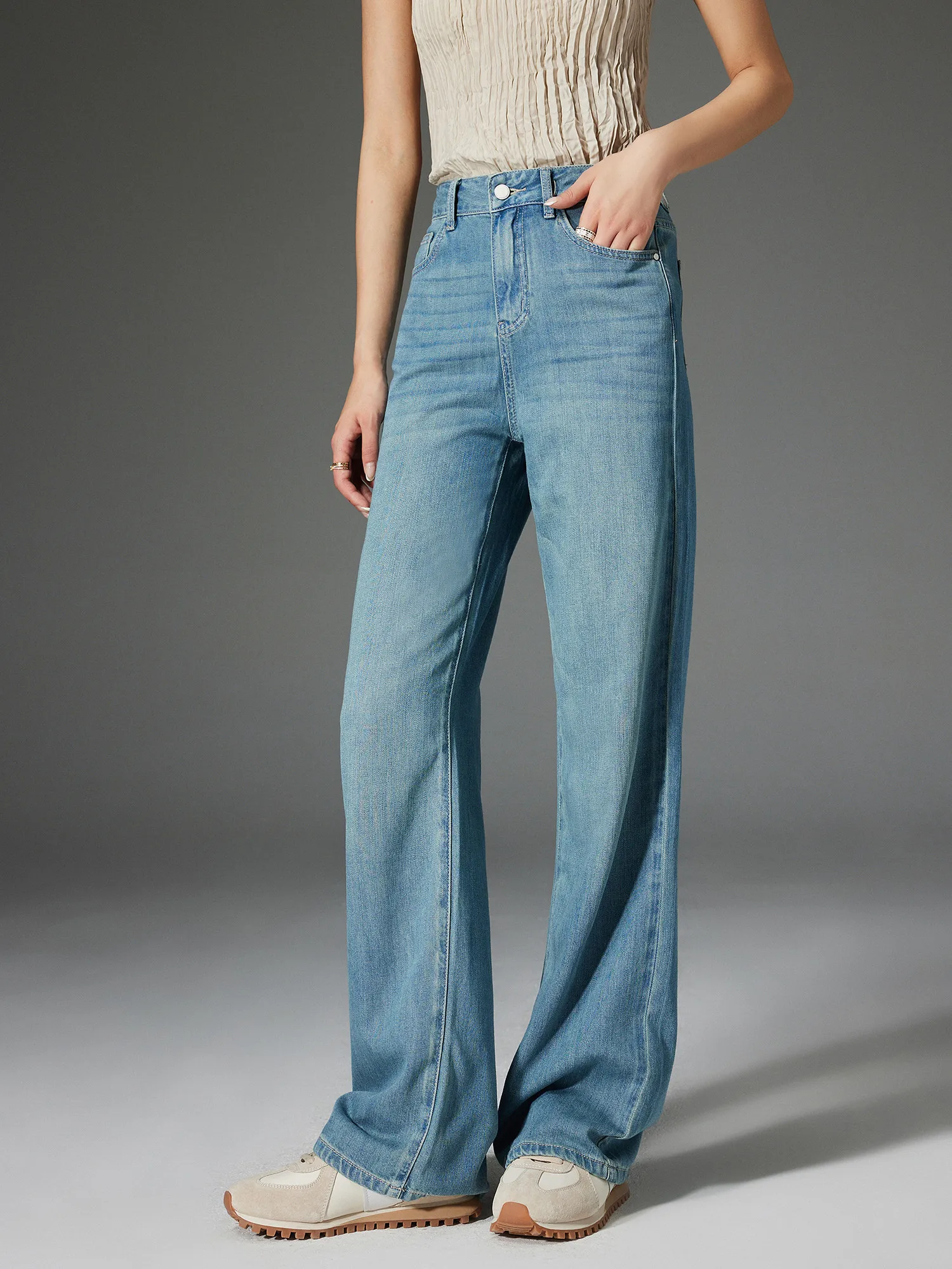 

Spring Summer Thin Wide Leg Jeans Long Pants Long Leg Visual Commuting Versatile Acetate Jeans Casual Straight Cut Denim