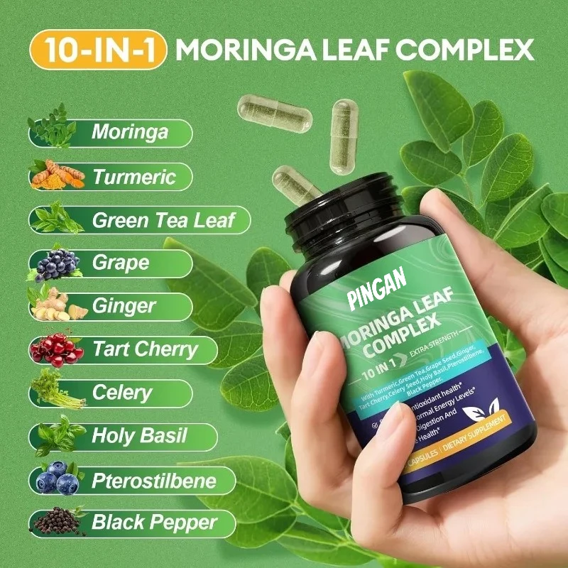 Moringa Turmeric Capsules Vitamins Amino Acids, Grape Ginger - Energy, Skin, Immune, Intestinal Antioxidants Health Support