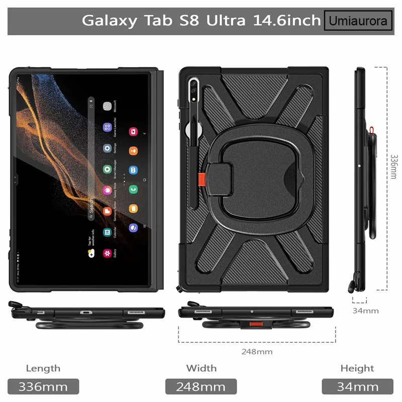 For Samsung Galaxy Tab S8 S9 S10 Ultra 14.6 inch 2024 SM-X920 SM-X910 SM-X900 Tablet Case 360 Rotation Hand Ring Stand PC Cover