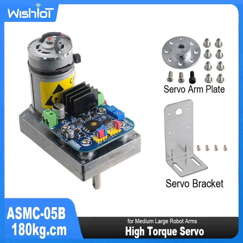 Servo de alto par ASMC-05B, servos de aleación de 180kg.cm, 12V/24V para válvula de brazo de Robot, manipulador robótico grande con placa de brazo especial