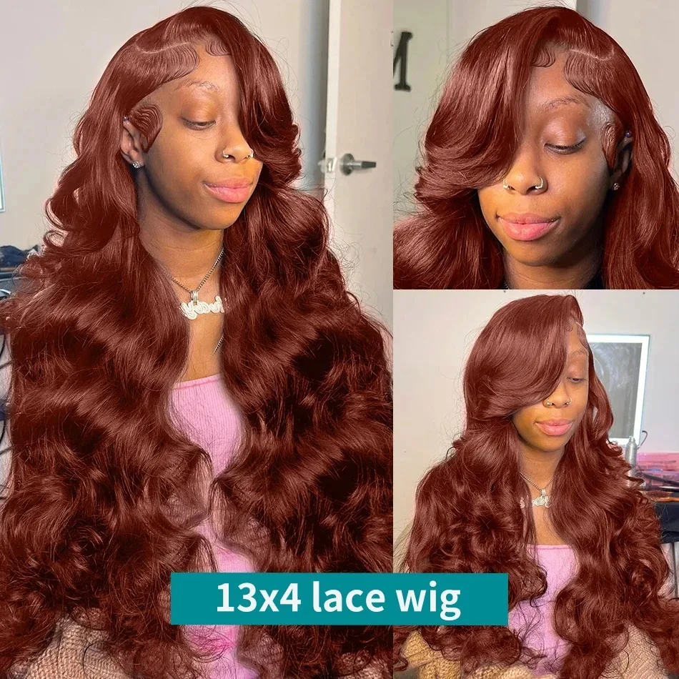 Wig rambut manusia renda depan gelombang tubuh coklat kemerahan 13x4 Wig rambut manusia renda depan HD Wig rambut manusia telah ditanami rambut Remy Brasil