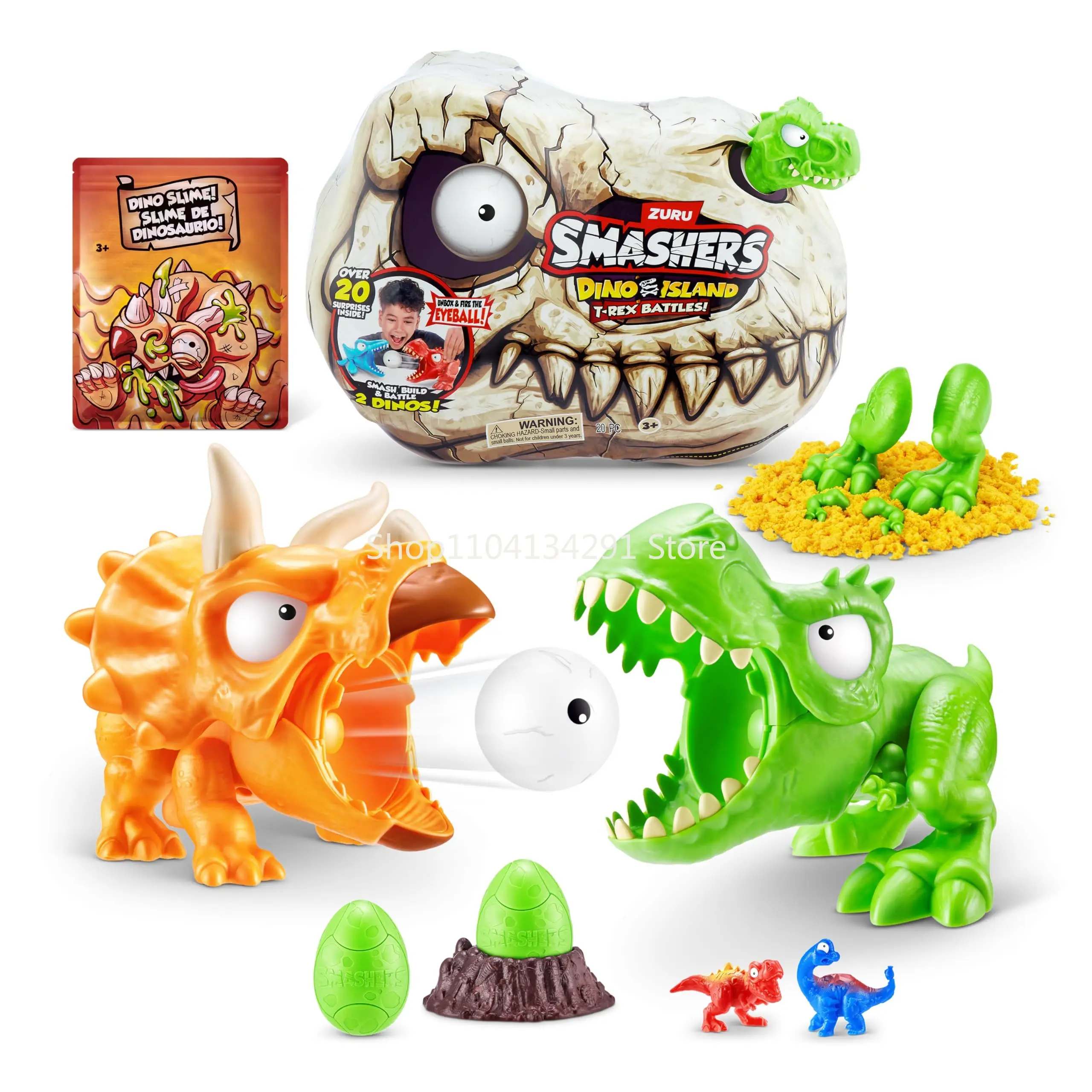 

ZURU Smashers Dino Island Medium Size T-Rex Battles Playset Dinosaur Battling Toys Shoots Fires Collectible Surprise Skull Toys