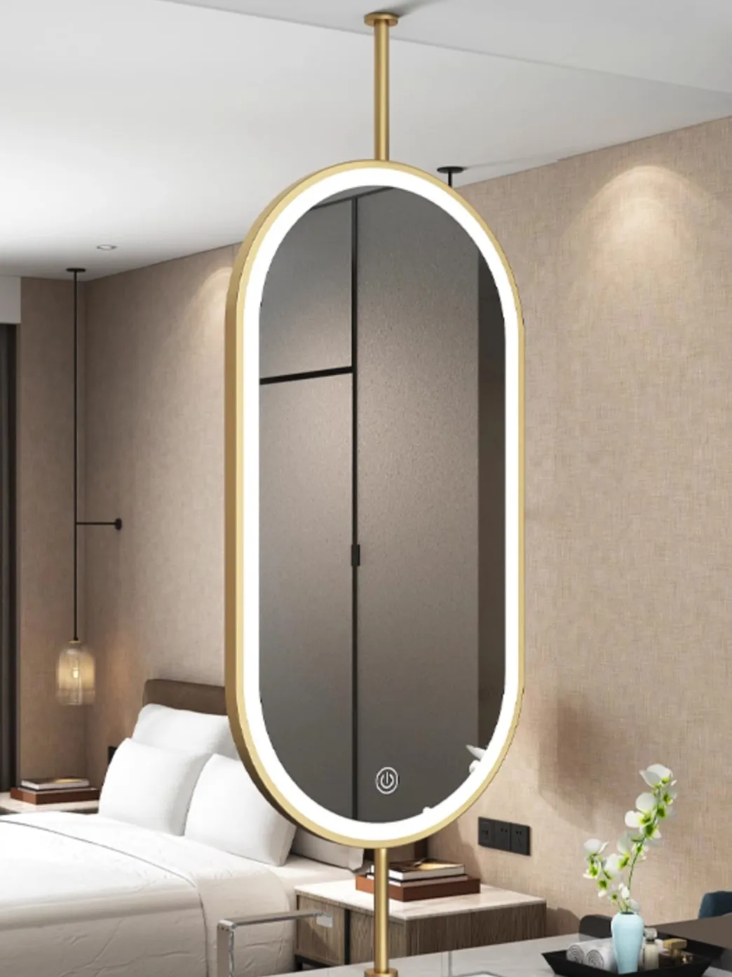 Ceiling Oval Hanging Mirror Modern Simple Home Decoration Bathroom Vanity Mirror LED Lighting Hd Cosmetic Mirror Size60x90cm