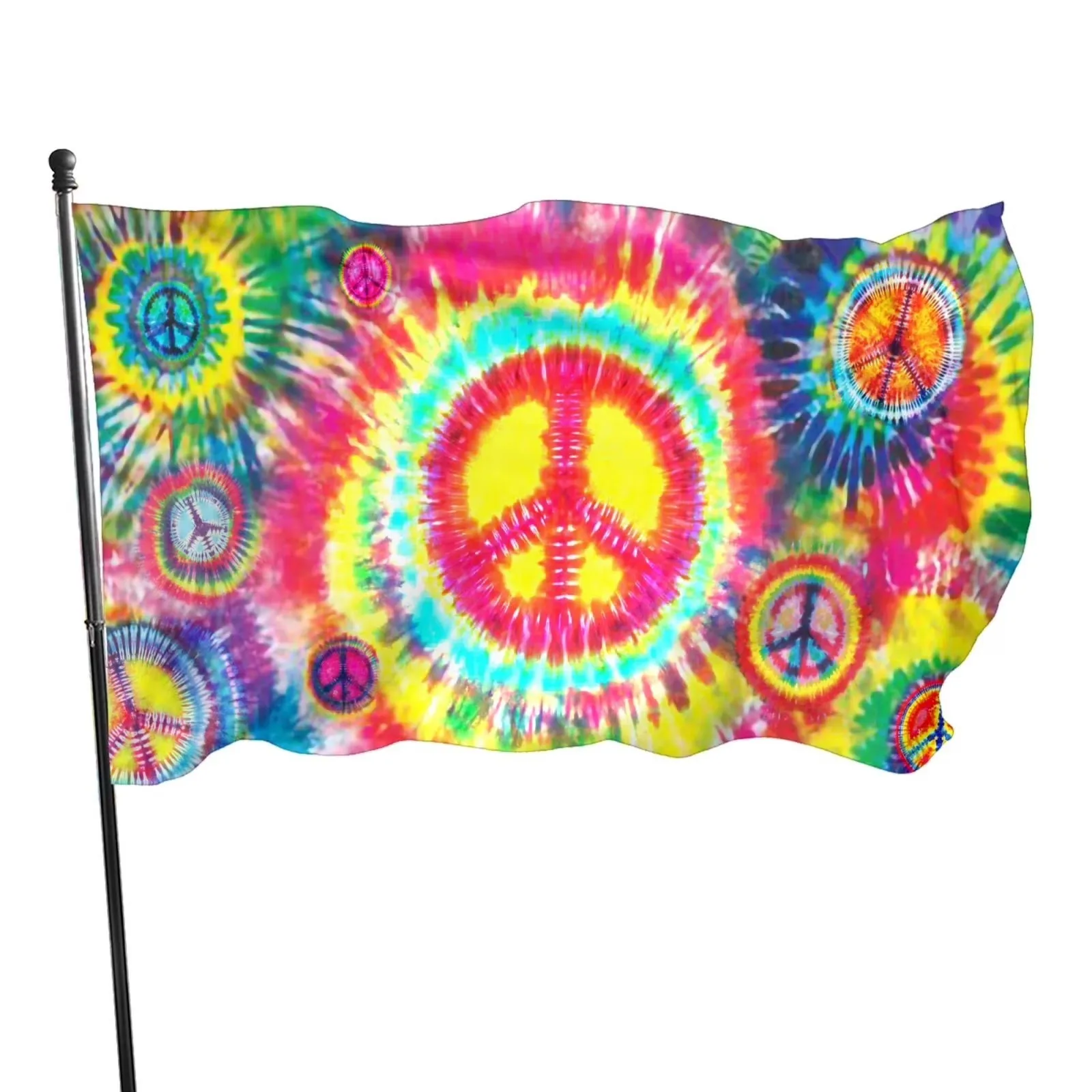 Tie Dye Peace Flag 3x5 Ft Rainbow Hippie Banner Metal Grommets Outdoor Indoor Decorative Sign