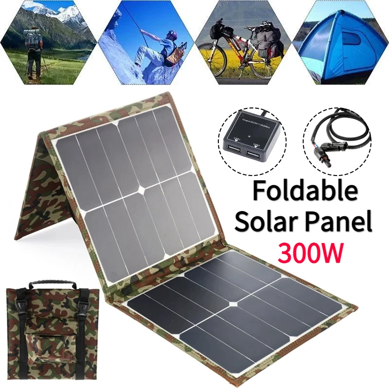 

300W Solar Panel Kit Complete Camping Foldable Solar Power Station Portable Generator Charger 18V for Car Boat Caravan