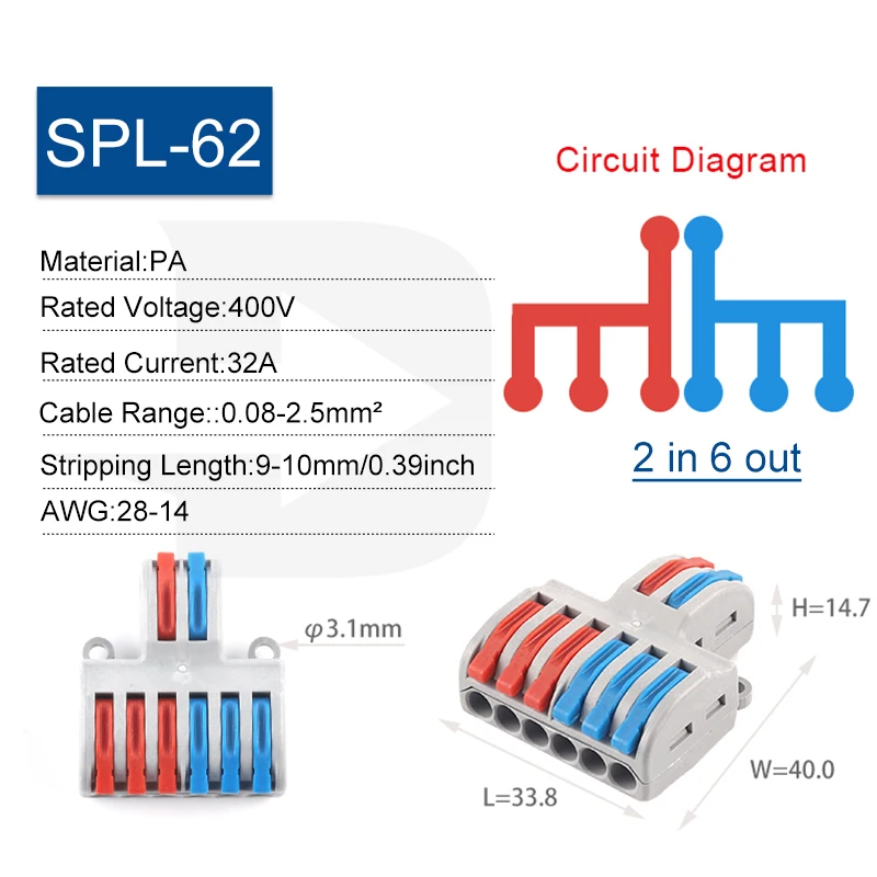 5PCS Hebel Schnelle Draht Anschlüsse Verbinden Elektrische Universal Spleißen Kompakte Inline Push-in Hause Terminals Block 412/413 SPL