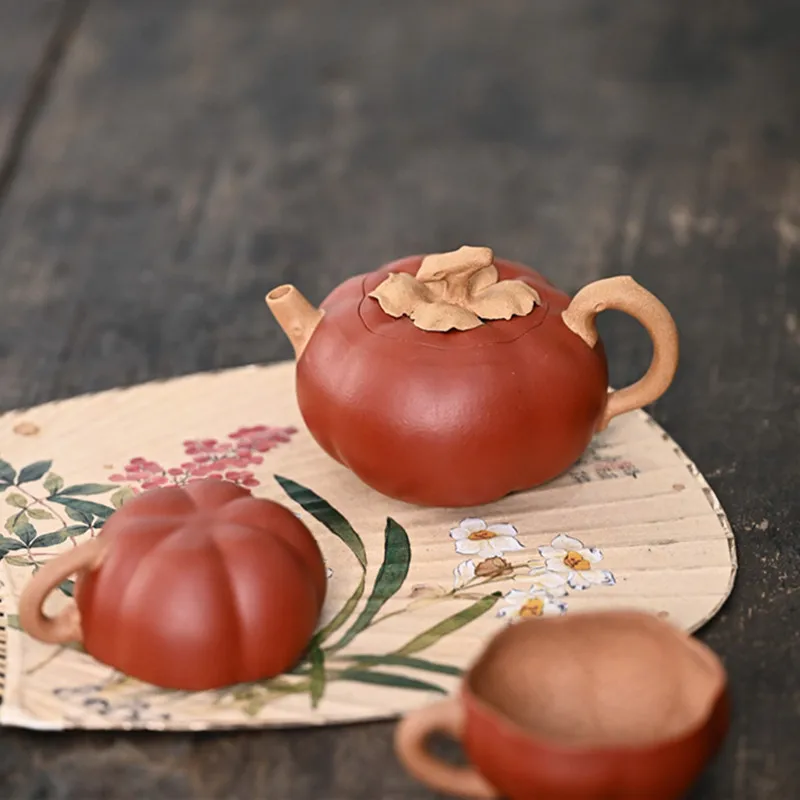 1PCS 10.5x5.6x4.1cm Handmade Purple Clay Pot Chinese Retro Original Mineral Section Mud Persimmon Persimmon Ruyi Zisha Tea Set