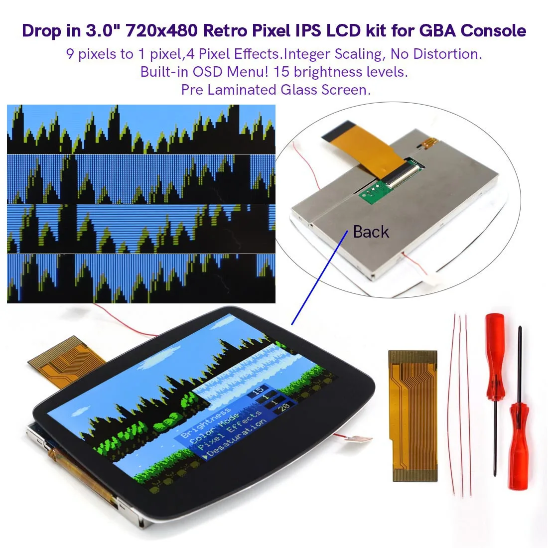 

Комплект ламинированного LCD-экрана GBA V5 3.0" 720X480 с подсветкой OSD IPS для консоли GameBoy Advance с 32-контактным и 40-контактным разъемом.
