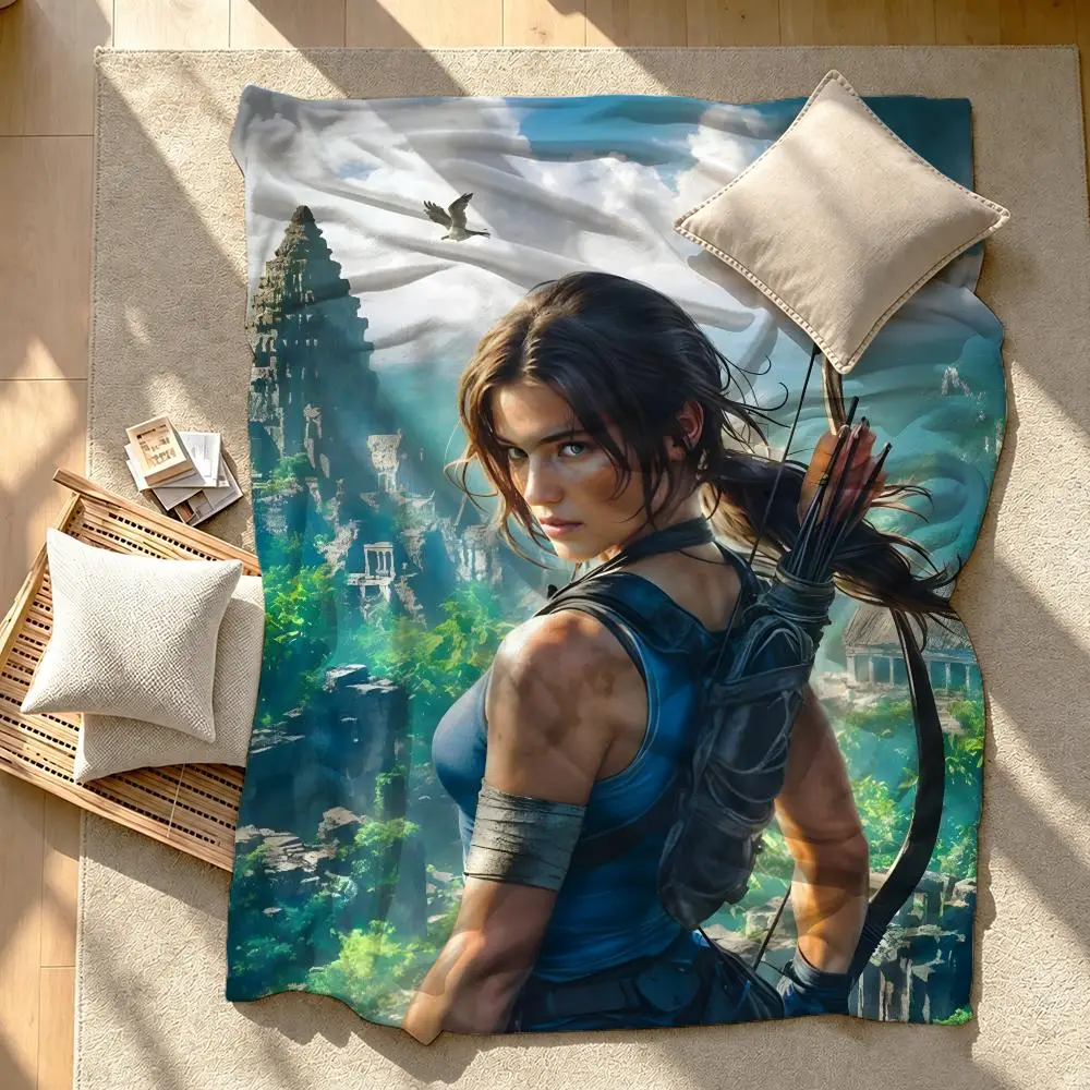 Movie Lara Croft Tomb Raider Throw Short Plush Throw Blanket Soft Skin-Friendly Multi-Scene Home Office