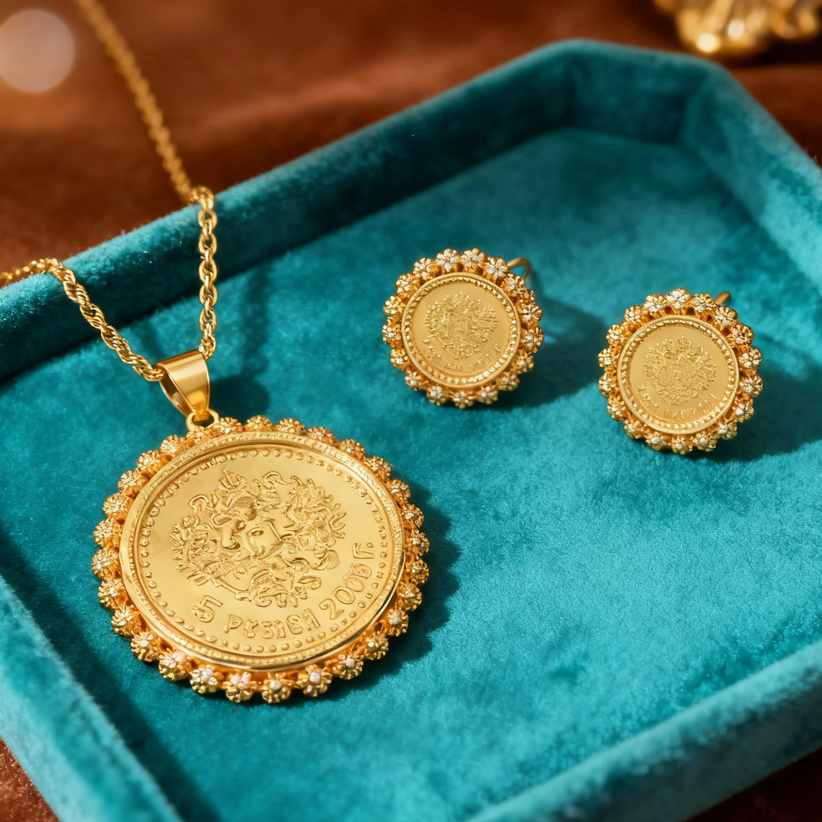 Antique Persian Coin Gold Plated Necklace Earrings Set with Lion Sun Symbol Vintage Middle Eastern Style Jewelry Gift for Women