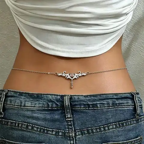 Gothic Heart Flame Waist Chain Sexy Punk Metal  Waist Belly Belt Chain Y2K Body Chain for  Beach Bikini Party Outfit Jewelry
