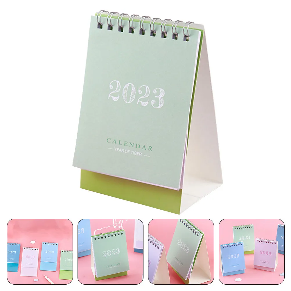 

2023 Paper Desktop Calendar Mini Standing Design Triangular Base Lightweight Portable Simple Style for Office School Home Use