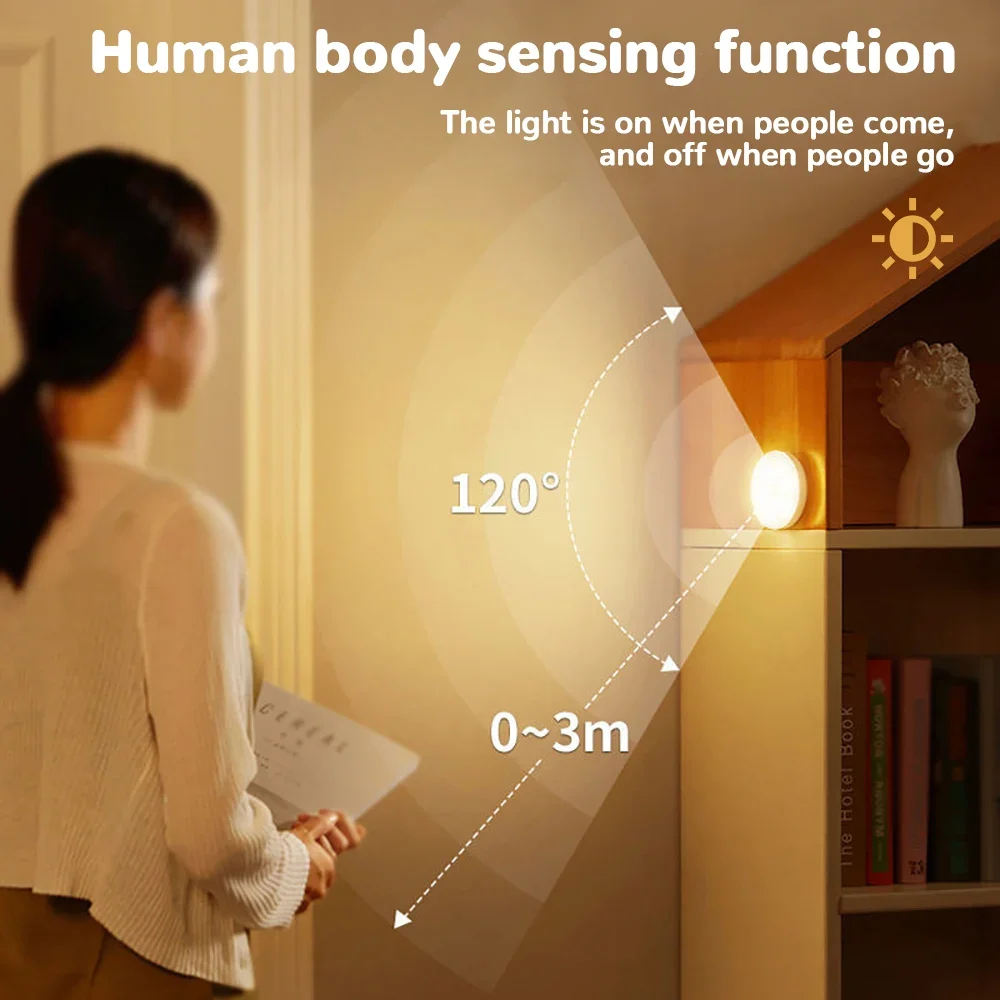 USB 충전식 LED 스마트 야간 조명, 밝기 조절 가능 야간 램프 무선 옷장 조명 모션 센서 침실 주방 캐비닛 라이트