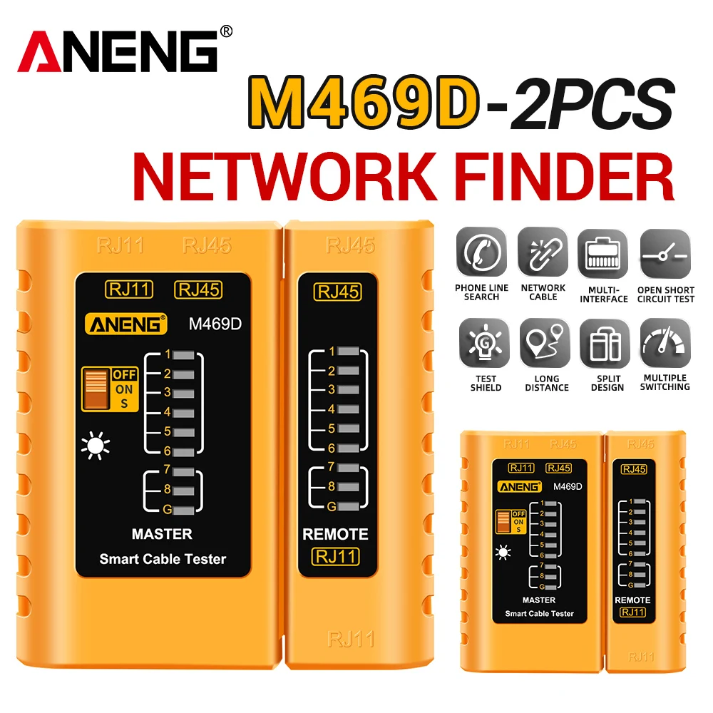 

ANENG M469D 2Pcs Cable lan tester Network Cable Tester RJ45 RJ11 RJ12 CAT5 UTP LAN Cable Tester Networking Tools Network Repair