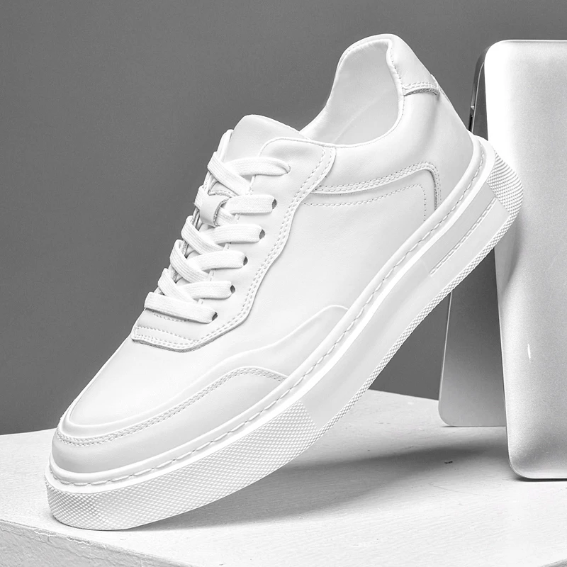 Spring 2025 Men's White Sneakers - Couple Style, Trendy & Versatile, Lightweight Breathable & Height-Increasing