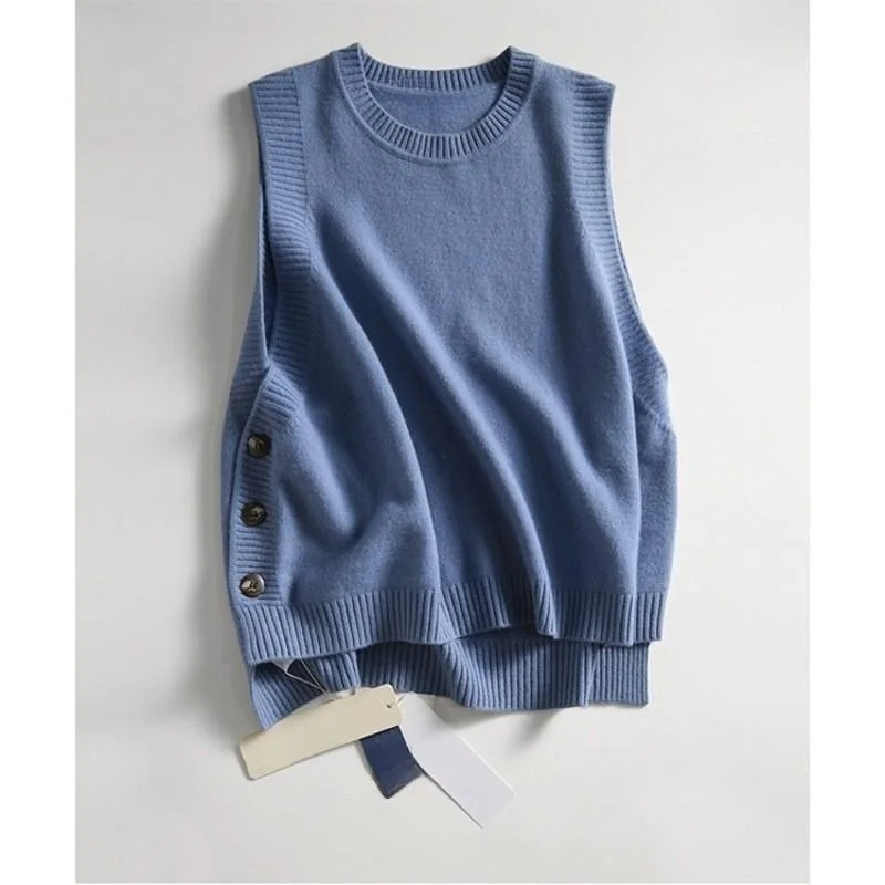 الربيع والخريف جديد الضباب الأزرق محبوك سترة الأنوثة الحد من العمر سترة الجولة الرقبة الأدبية سترة ملابس نسائية عادية #4