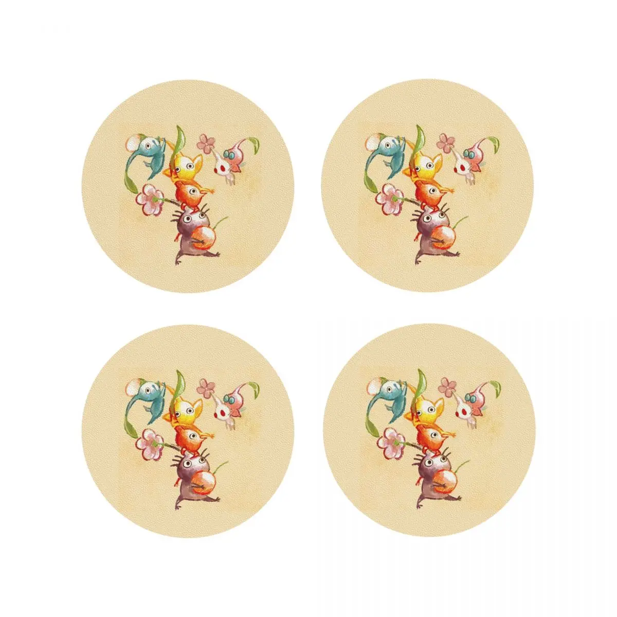 Pikmin Characters Coasters Kitchen Placemats Non-slip Insulation Cup Coffee Mats For Decor Home Tableware Pads Set of 4