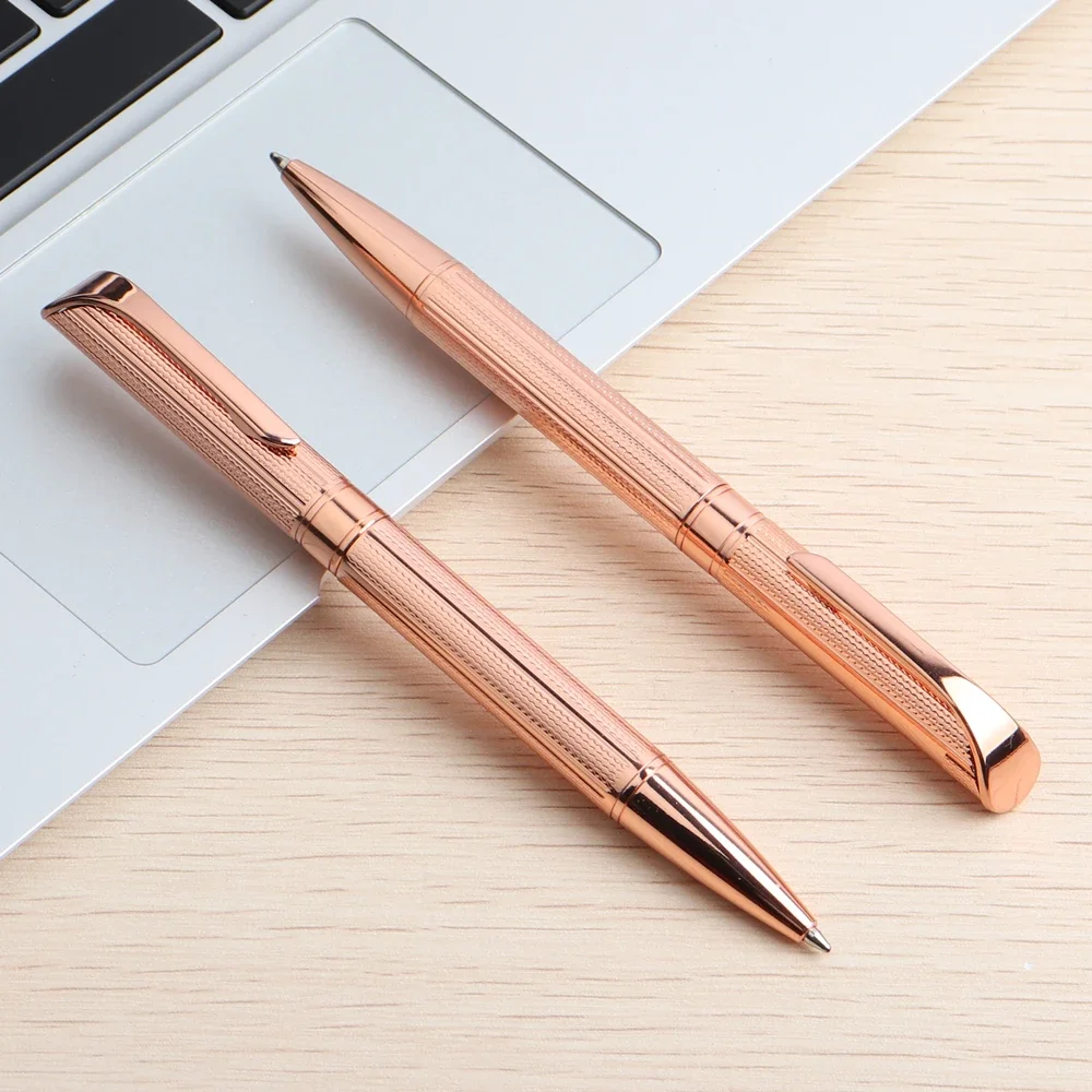1PC Heavy Rose Gold Ballpoint Pen Metal Material Ball Pen For School Office Rotating Style Ink Color Black Blue Writing 0.7mm