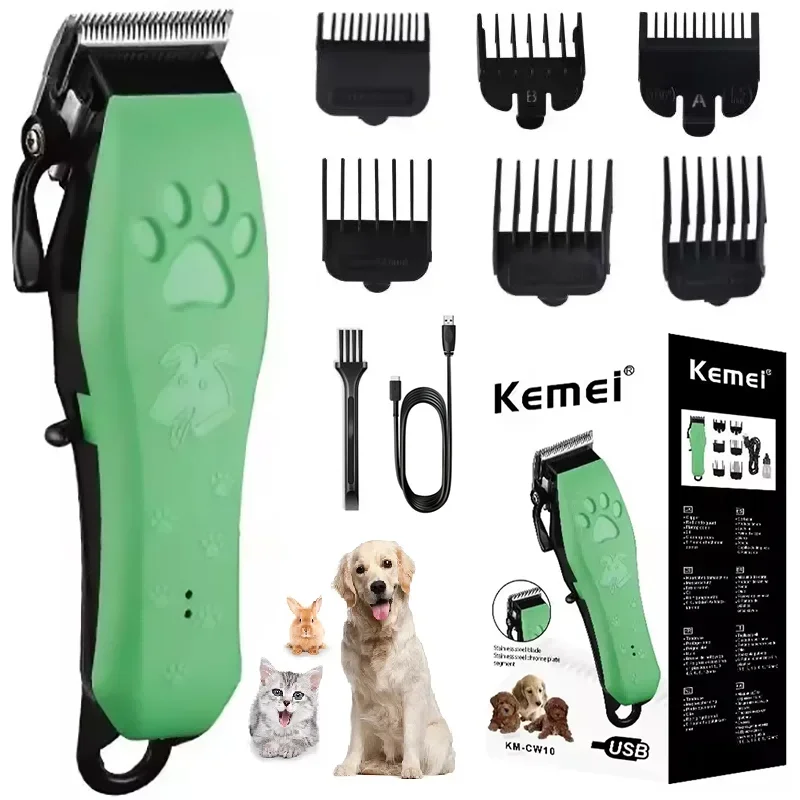 Kemei-cortadora de pelo para el cuidado de mascotas, recortadora de pelo recargable para gatos, Afeitadora eléctrica profesional recargable para gatos, KM-cw10