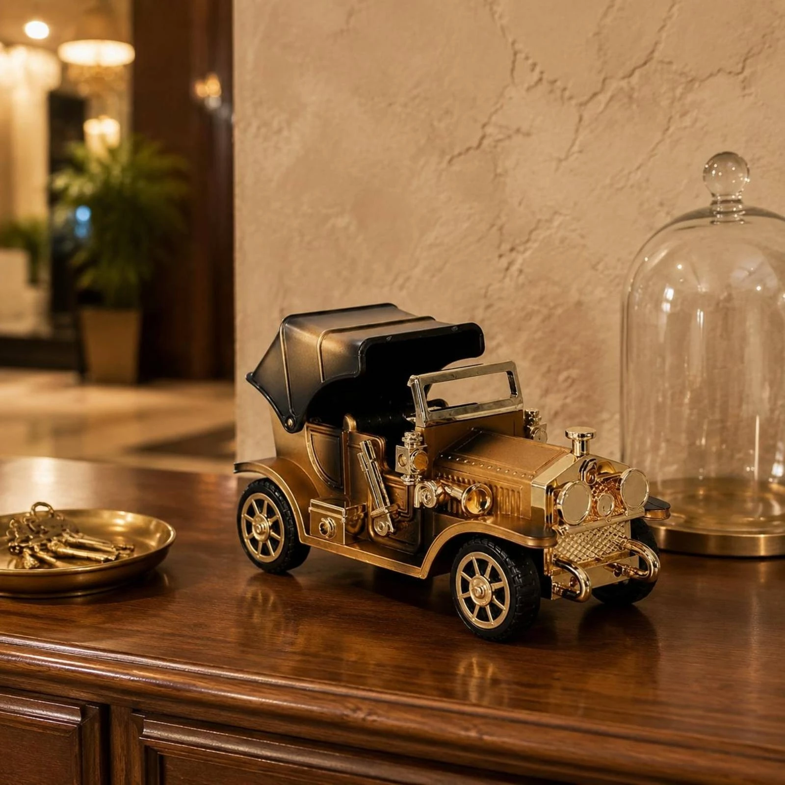 Vintage Car Melody Box Desktop Display Retro Old Car Ornament Decor Piece Gift Idea for Entrance Hall, Hotel Lobby