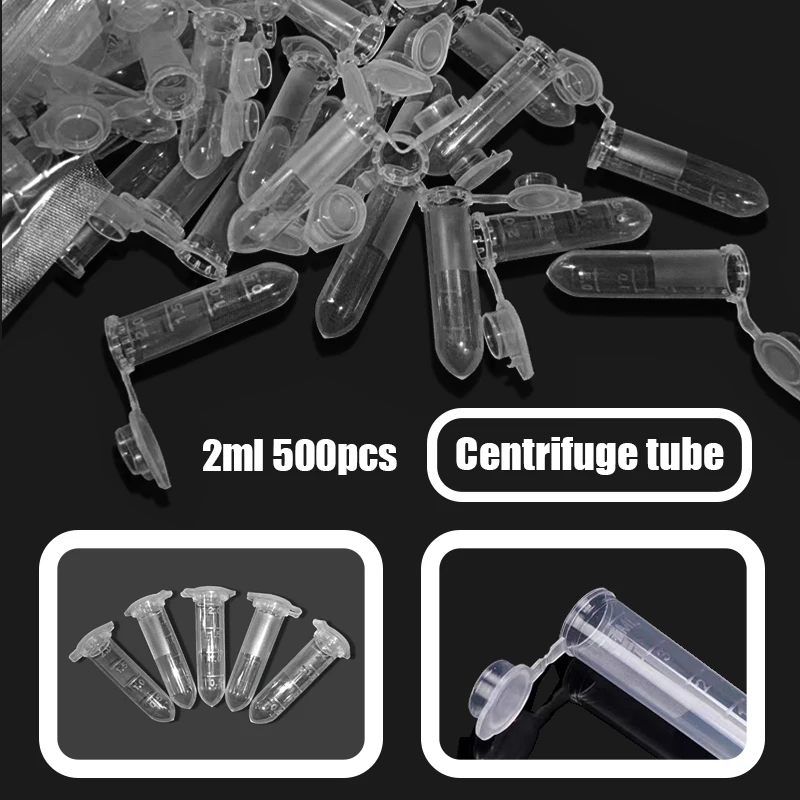 

500Pcs 2ml Micro Centrifuge Tube Test Tube Vial Clear Plastic Vials Container Snap Cap For Laboratory Sample Specimen Storage