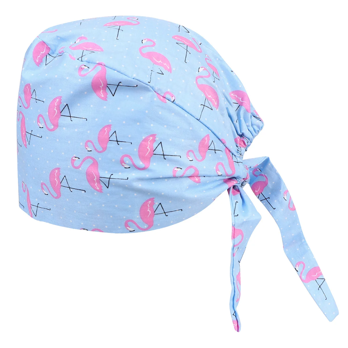 Flamingo Printing Cotton Hat Adjustable Lace-up Doctor Nurse Working Head Protector for Kitchen Hospital Worker Beautician