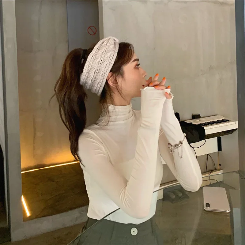 Spring Autumn Turtleneck T-shirt Women All-Match Top Shirt Soft Comfortable Inner Top Casual Long Sleeve T-shirt Office Wear