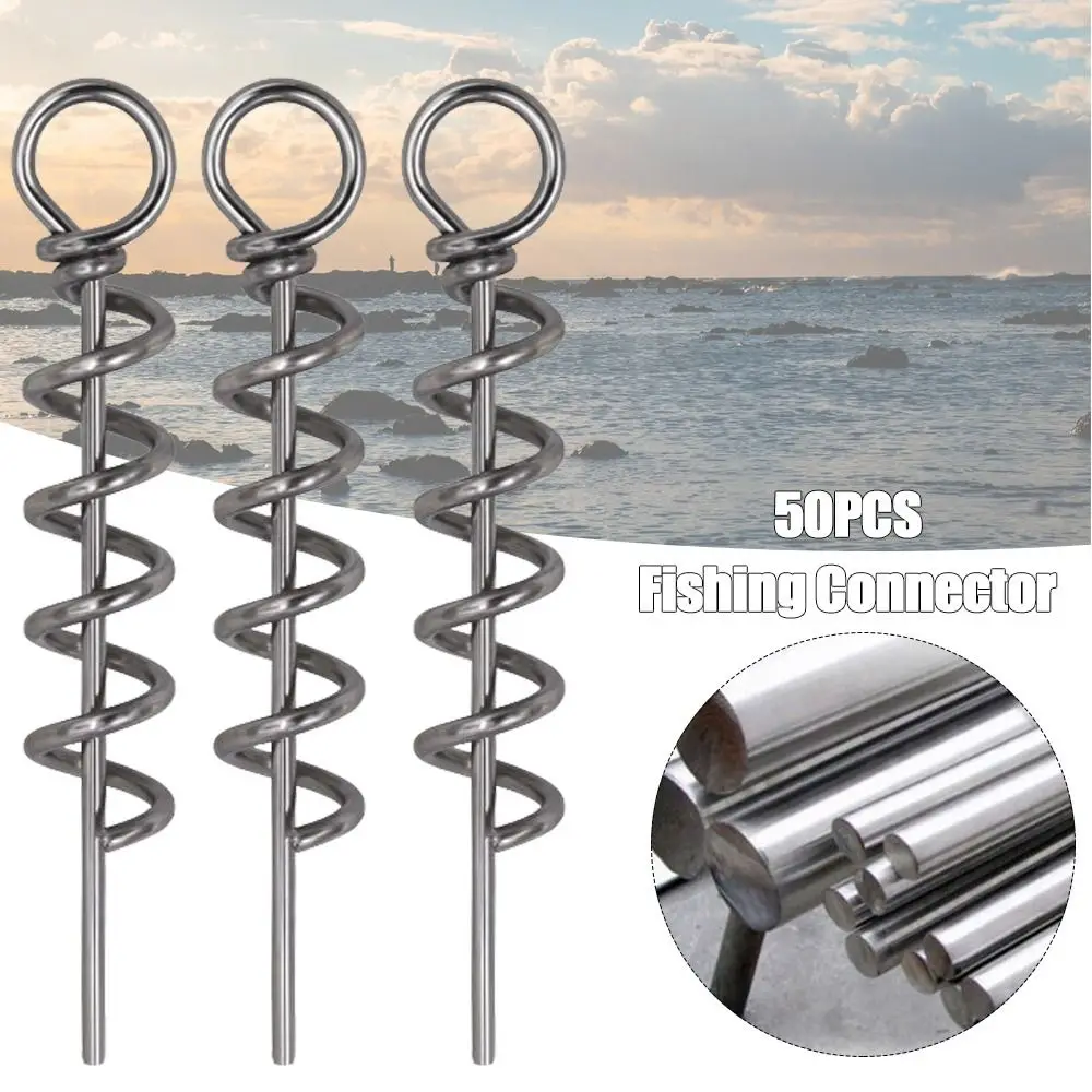 

50pcs Durable Stainless Steel 5 size Hook Pin Spring Fixed Lock Fishing Screw Needle Worm Swivel Tools