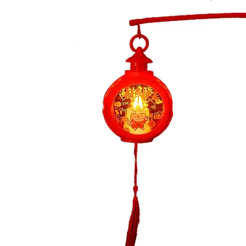 

AM-Chinese Lunar New Year Lanterns Year Of The Dragon New Year Lantern Festival Hand Lamp LED Lighted Round Wind Lantern