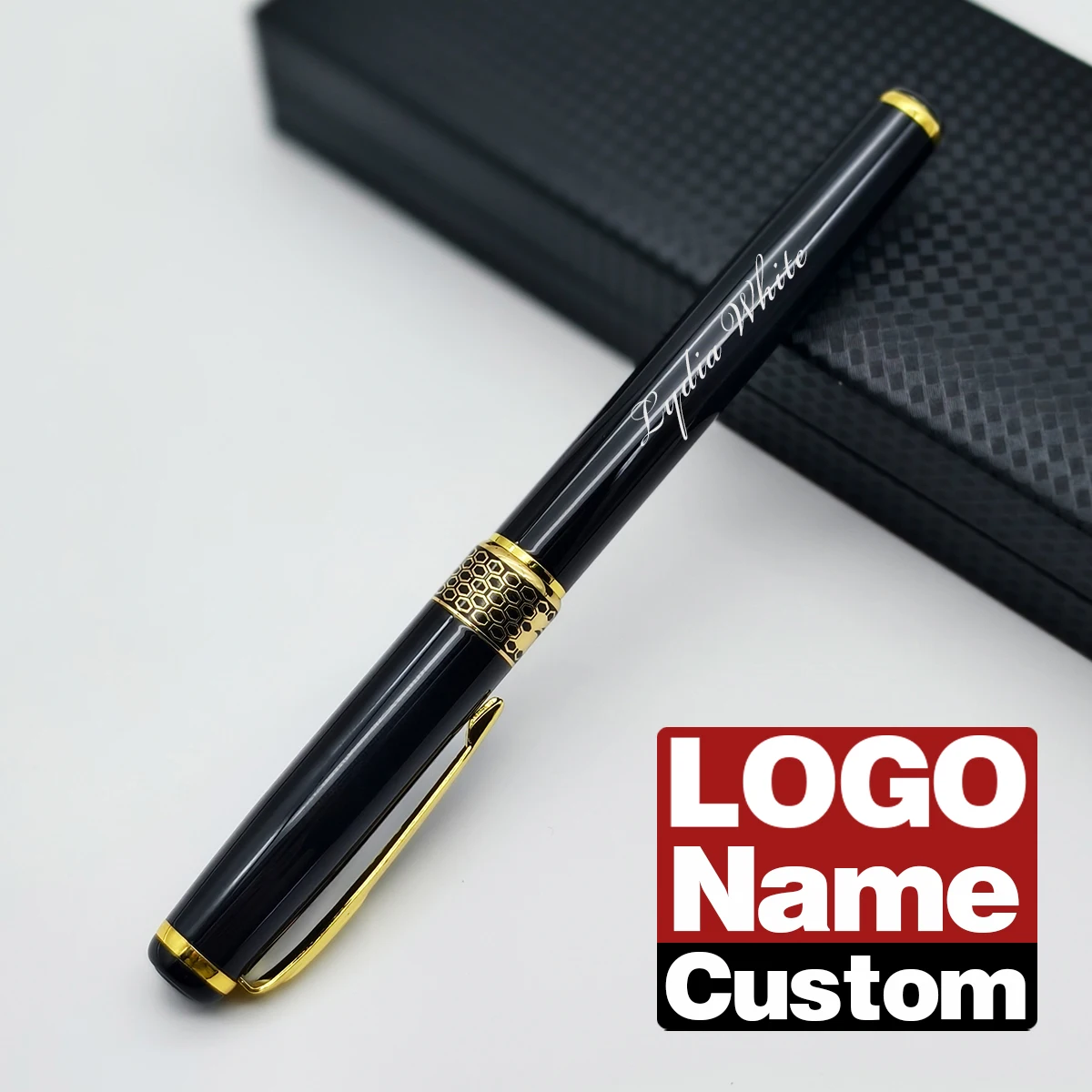 

Personalized Custom Pens Engrave Name/Logo Luxury Black Gold Ballpoint Pen with Refills Gift Box for Business
