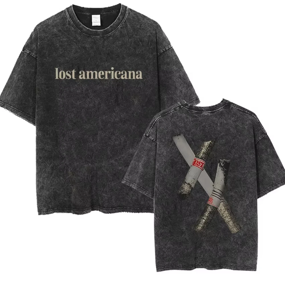 Rapper Machine Gun Kelly MGK Lost Americana Tour 2025-2026 Washed T Shirt Man's Hip Hop Vintage Short Sleeve T-shirts Streetwear