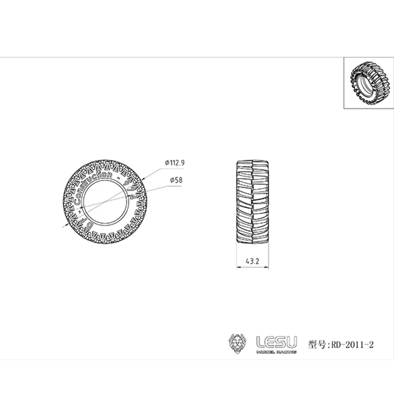 Lesu 1 Paar 146.5 Mm 112.9 Mm Rubberen Wiel Banden Onderdelen Voor 1/16 Speelgoed Rc Diy Model Vrachtwagen looptractor Auto TH16831