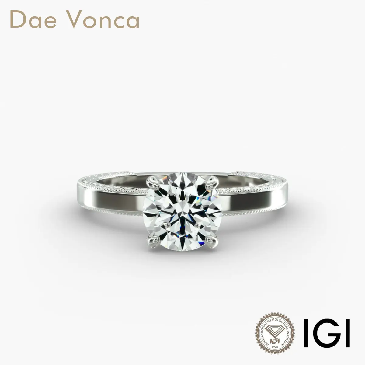 

Solitaire Engagement Diamond Ring 0.5-3.0ct Round Lab Grown Diamond PT950/14K/18K White Gold Milgrain Etched Rope Diamond Ring