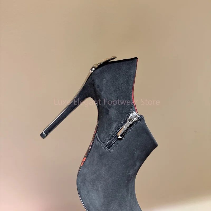 أسود الجلد المدبوغ السيف على شكل وأشار خنجر مضخات النساء الشظية ديكور الجانب سستة الضحلة حذاء من الجلد مثير موضة فستان الحفلات حذاء #5
